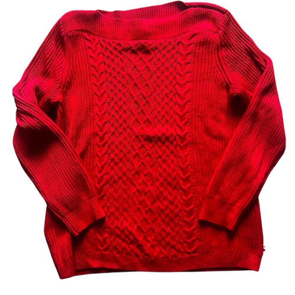 Tommy Hilfiger Women's Chunky Cable Knit‎ Sweater Red Size Large Holidays Winter